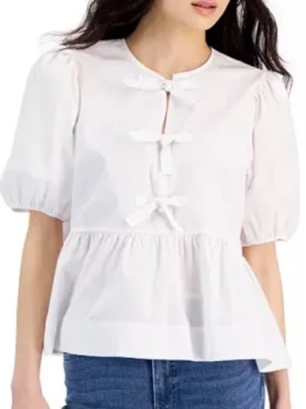 Náutica Women's White Peplum Puff-Sleeve Top - Classic Summer Blouse